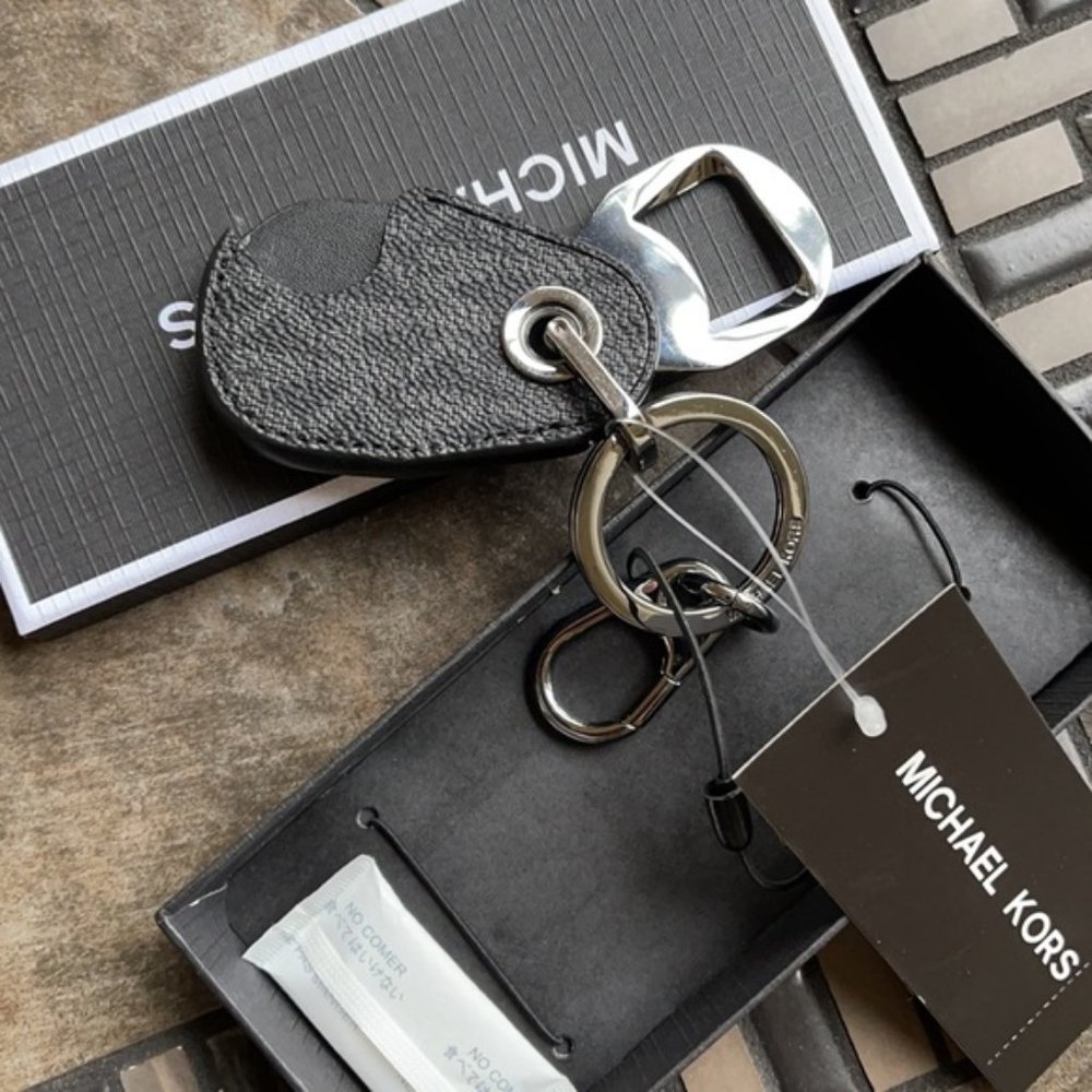 Michael Kors Black and Silver Leather Keychain Bottle Opener